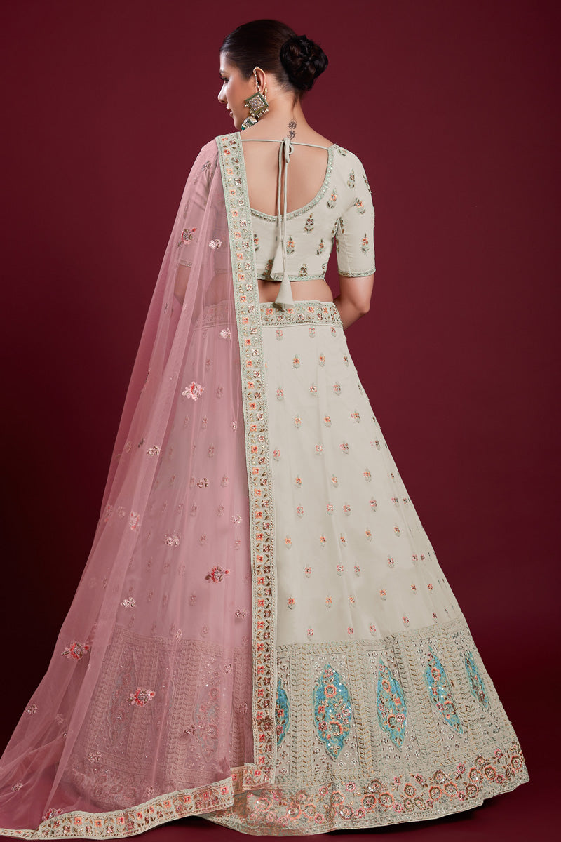 Luxurious Off White Georgette Lehenga With Fine Embroidered for Special Occasions