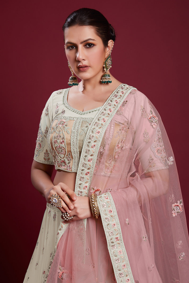 Luxurious Off White Georgette Lehenga With Fine Embroidered for Special Occasions