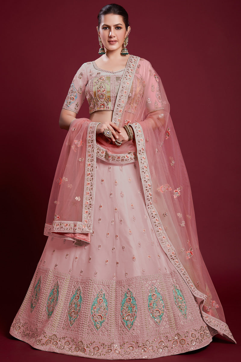 Beautiful Pink Georgette Lehenga With Sparkling Zarkan Work for Wedding