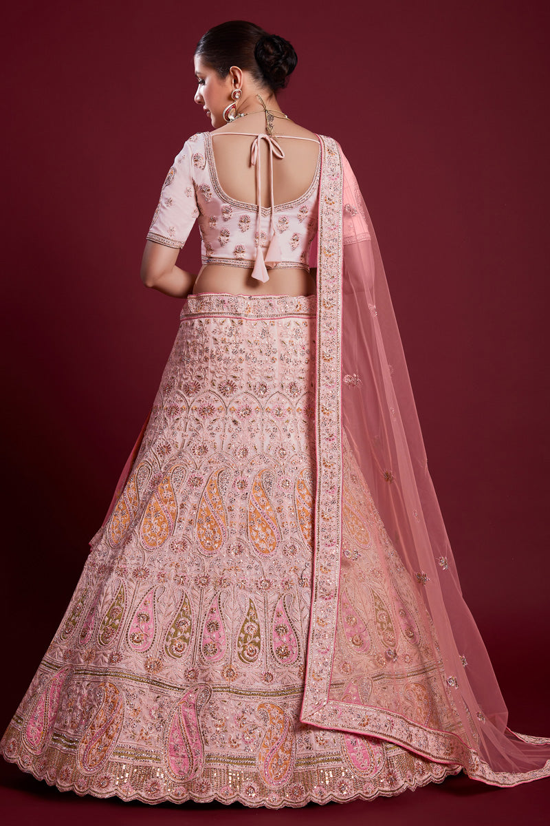 Gorgeous Georgette Pink Lehenga With Embroidered And Thread Work