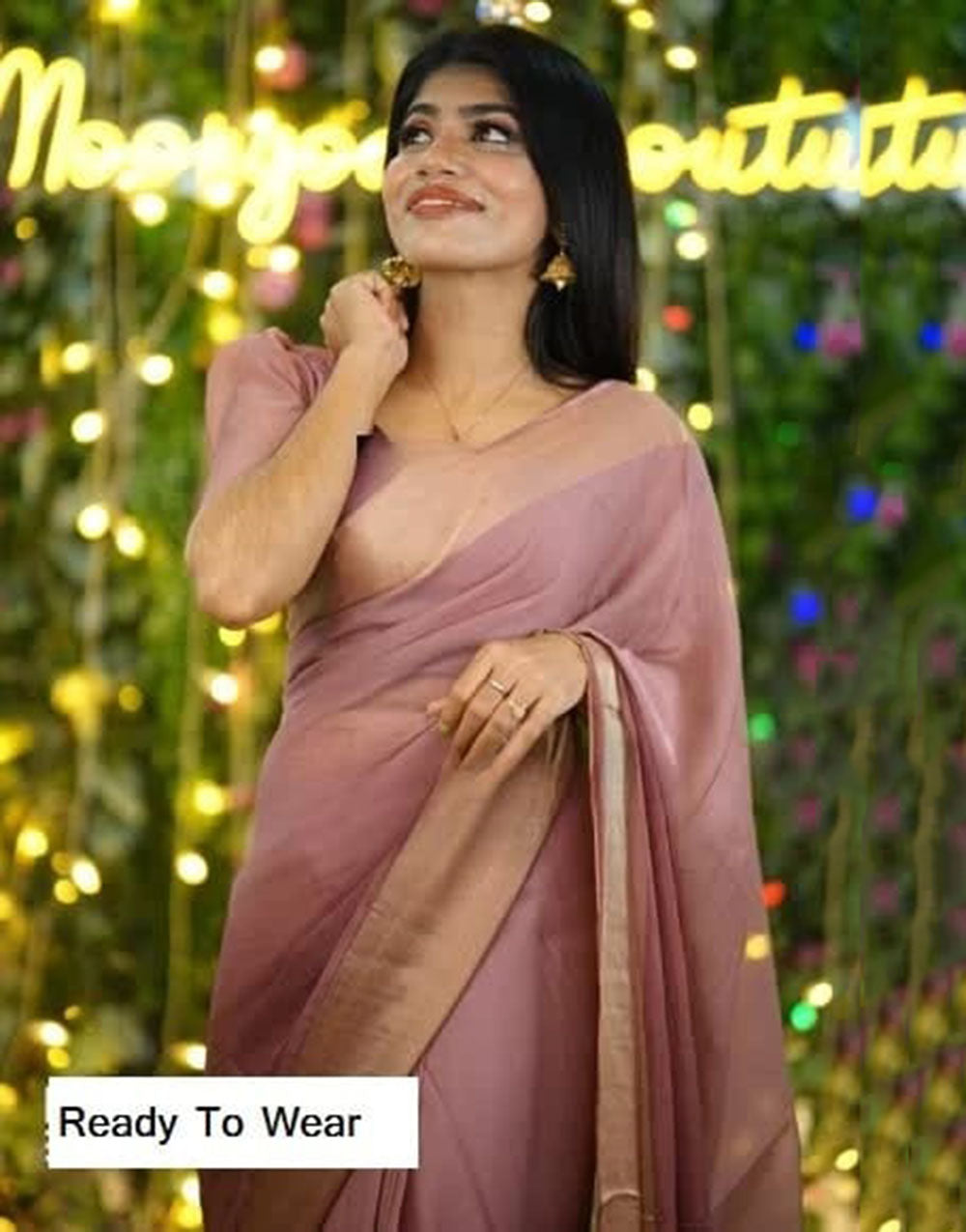 1 Min In Ready To Wear Peach Chiffon Silk Two Shad Saree