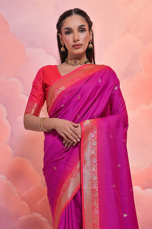 Purple Silk Blend Saree With Blouse Piece Purple