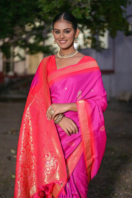 Purple Silk Blend Saree With Blouse Piece Purple