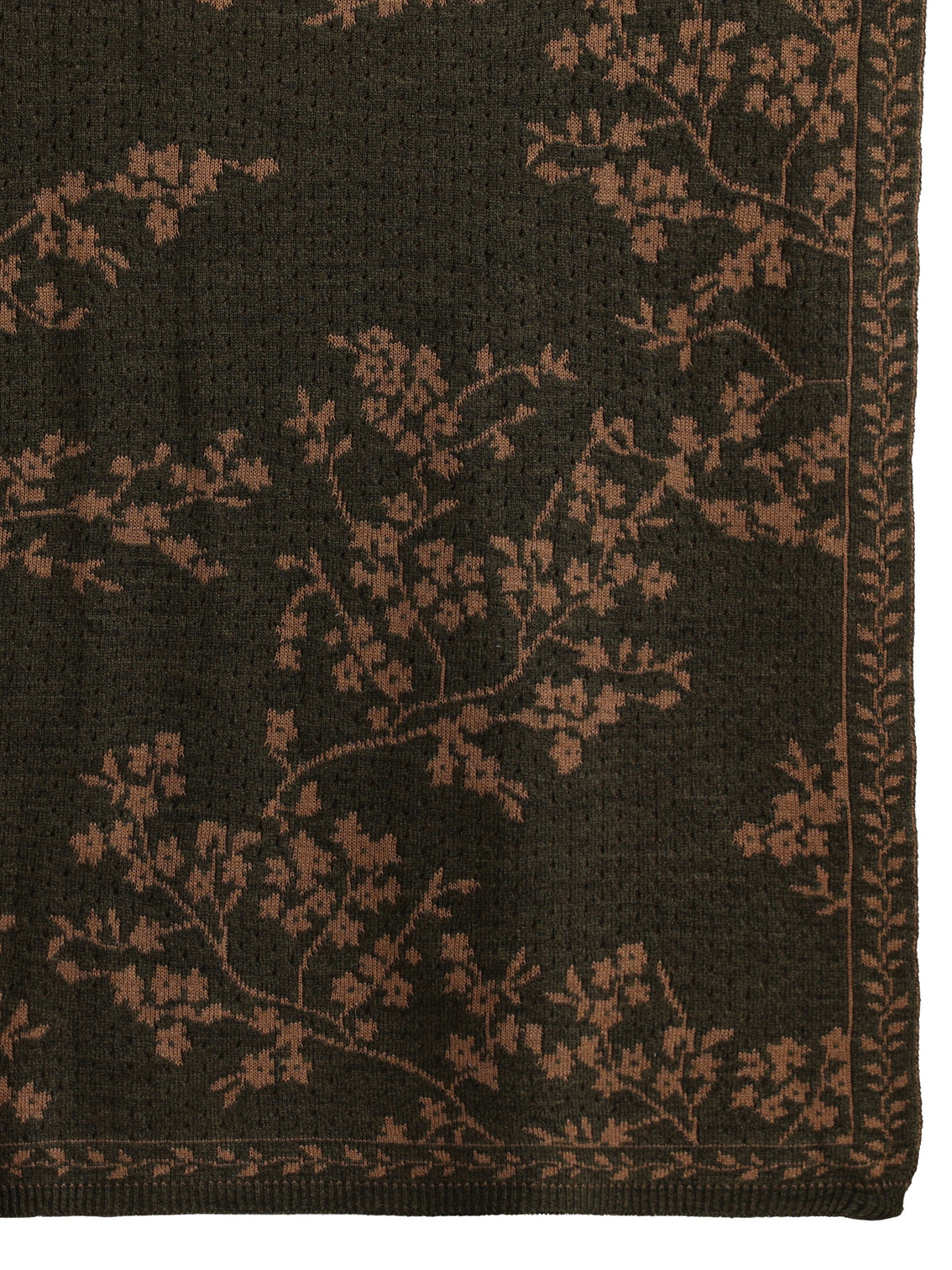 Mameraa Dark Green Floral Mesh Knitted Acrylic Wrap Shawl
