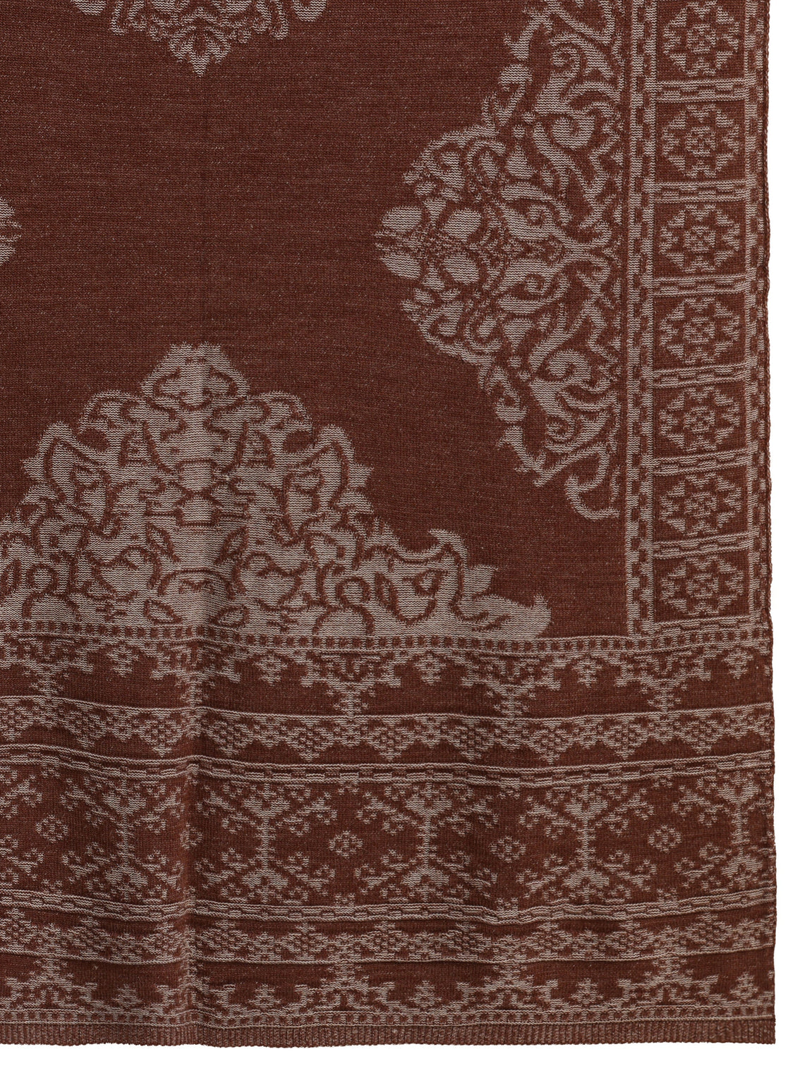 Mameraa Rust Brown Ethnic Embroidered Acrylic Wrap Shawl
