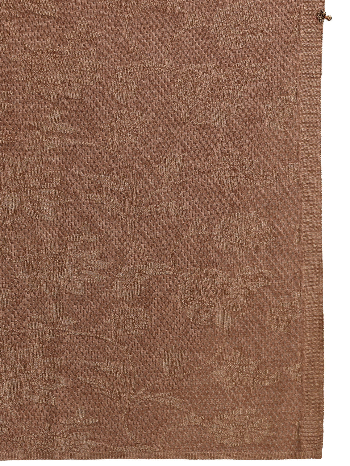 Mameraa Beige Floral Mesh Knitted Acrylic Wrap Shawl