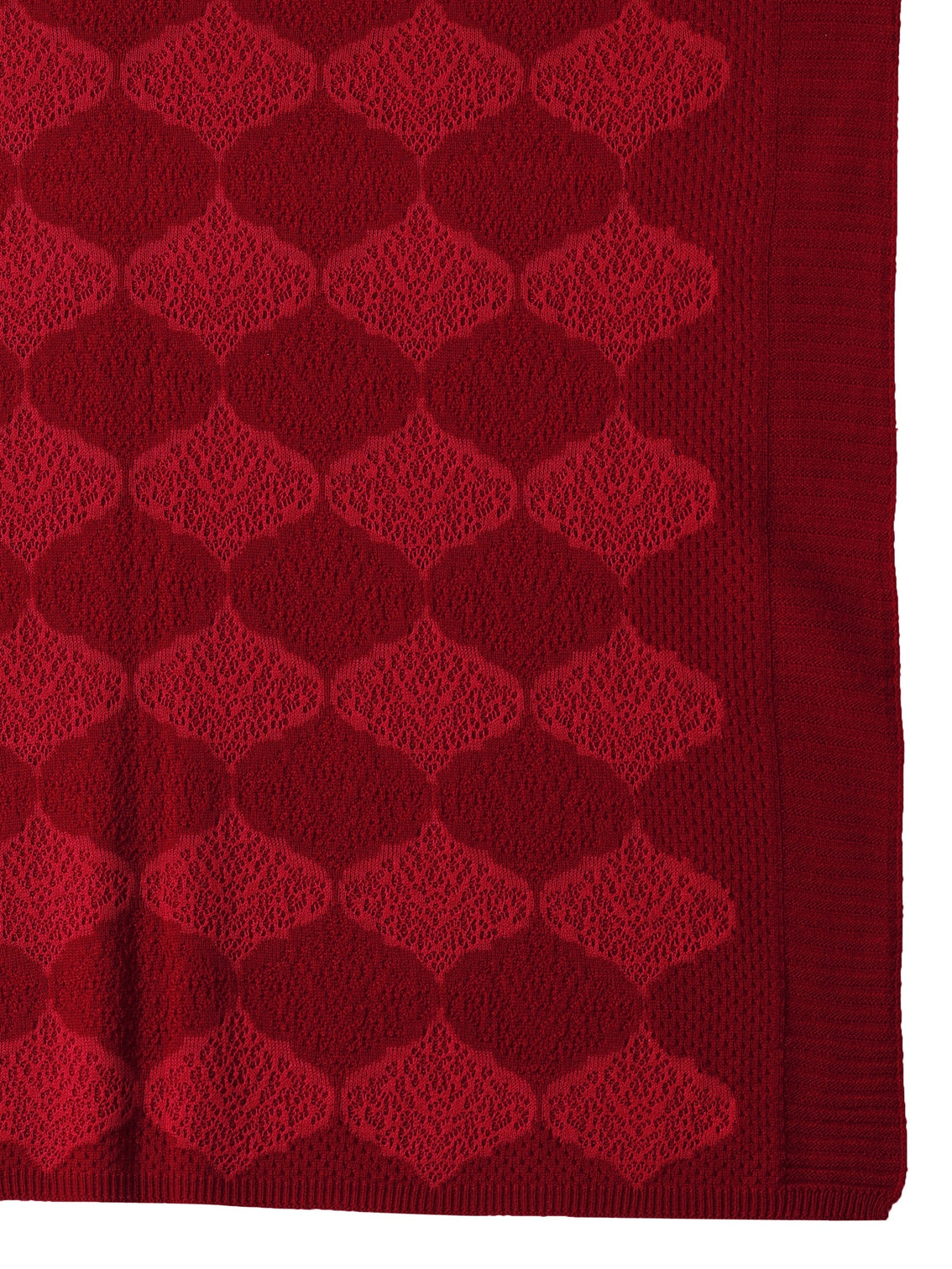 Mameraa Red Geometric Knitted Acrylic Wrap Shawl