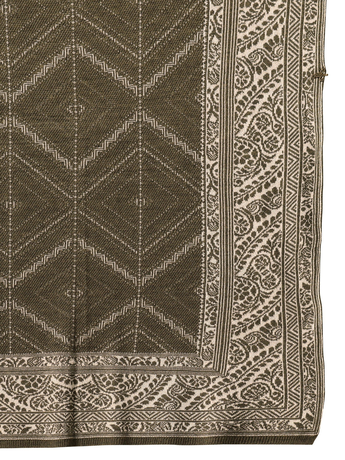 Mameraa Muted Moss Green Knitted Acrylic Wrap Shawl