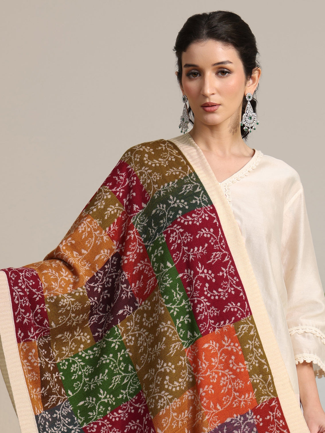 Mameraa Multi color floral Knitted Acrylic shawl