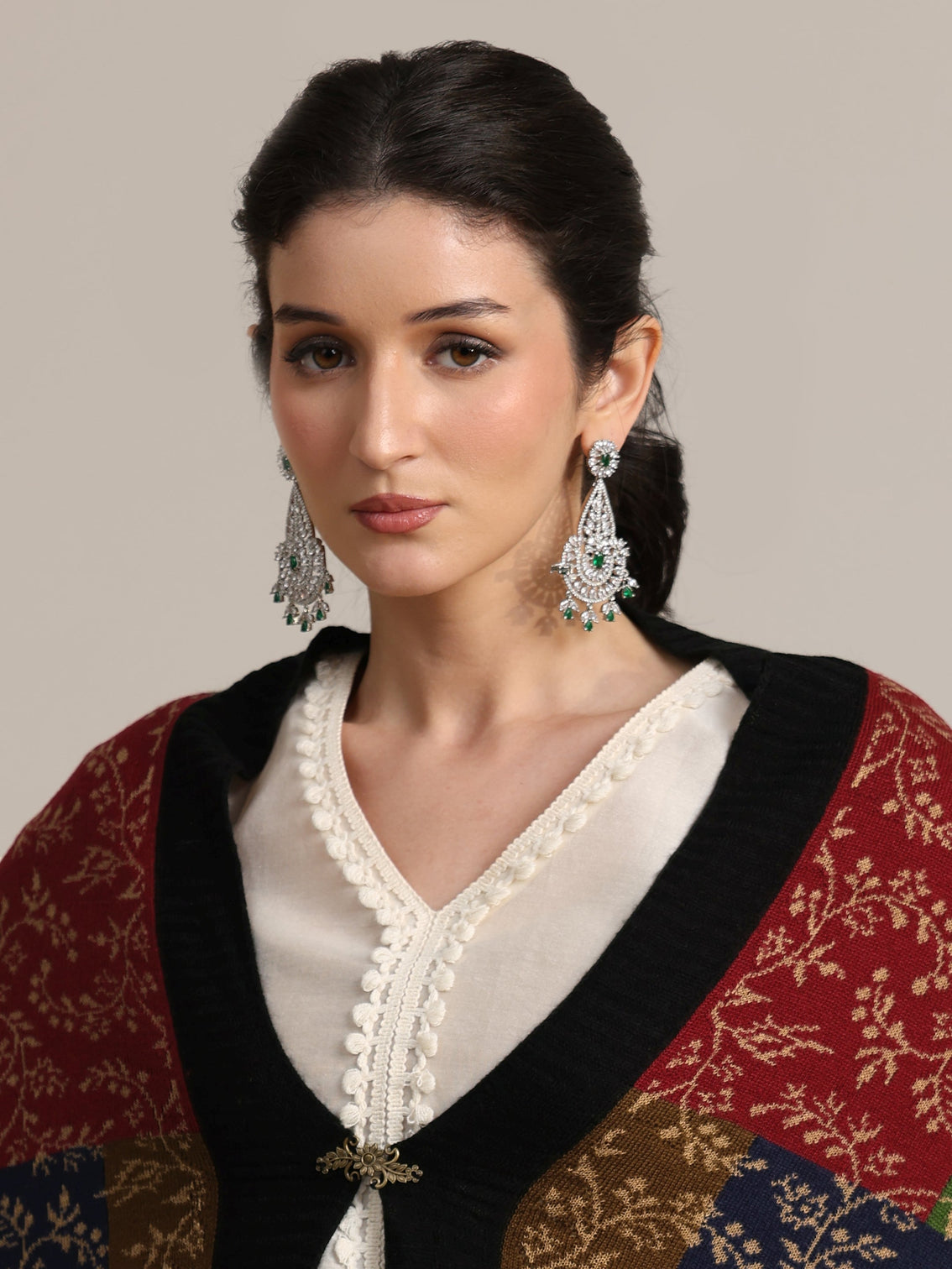 Mameraa Multi Coloured Floral Knitted Acrylic Shawl