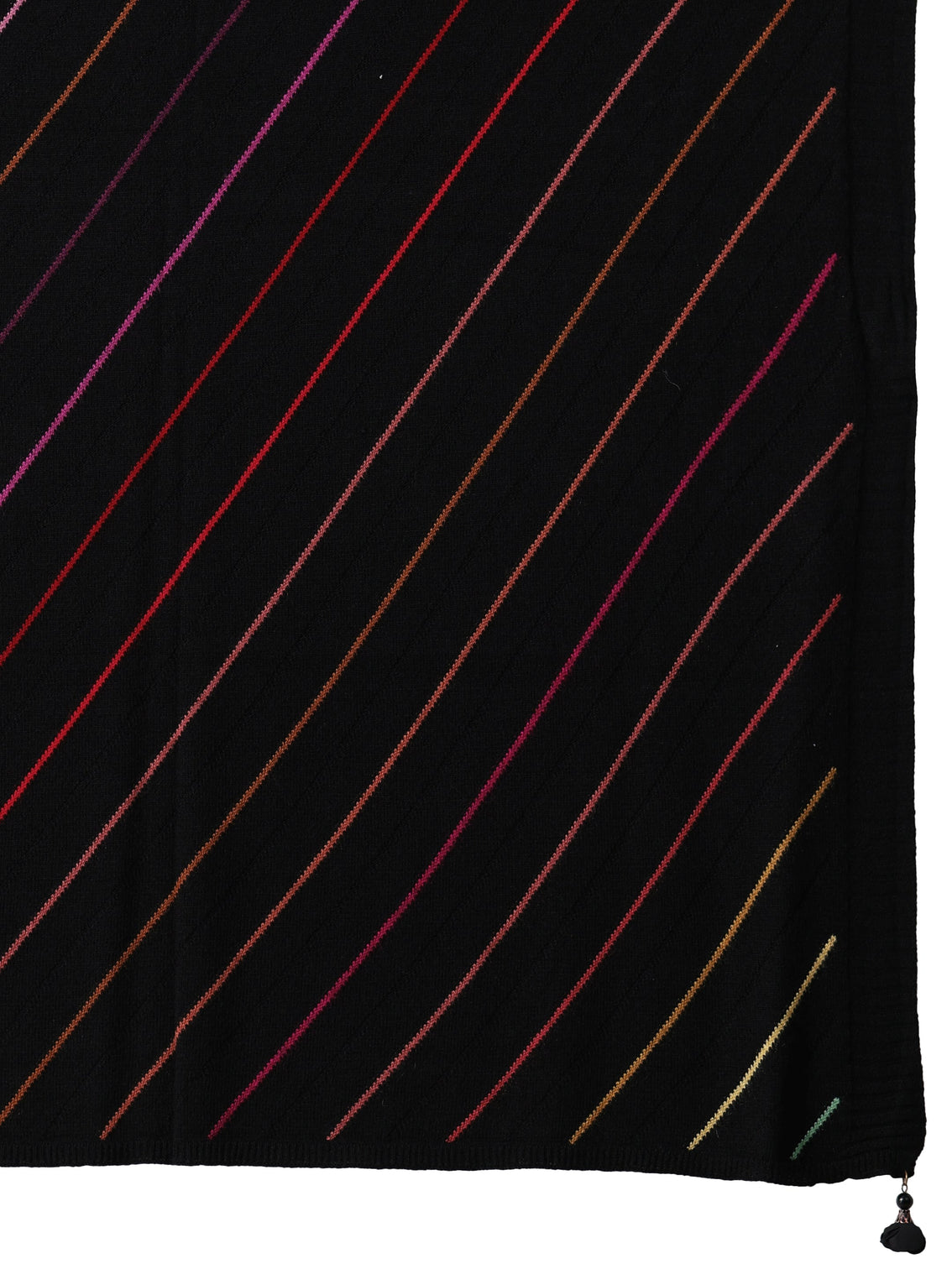 Mameraa Black Striped Knitted Acrylic Shawl