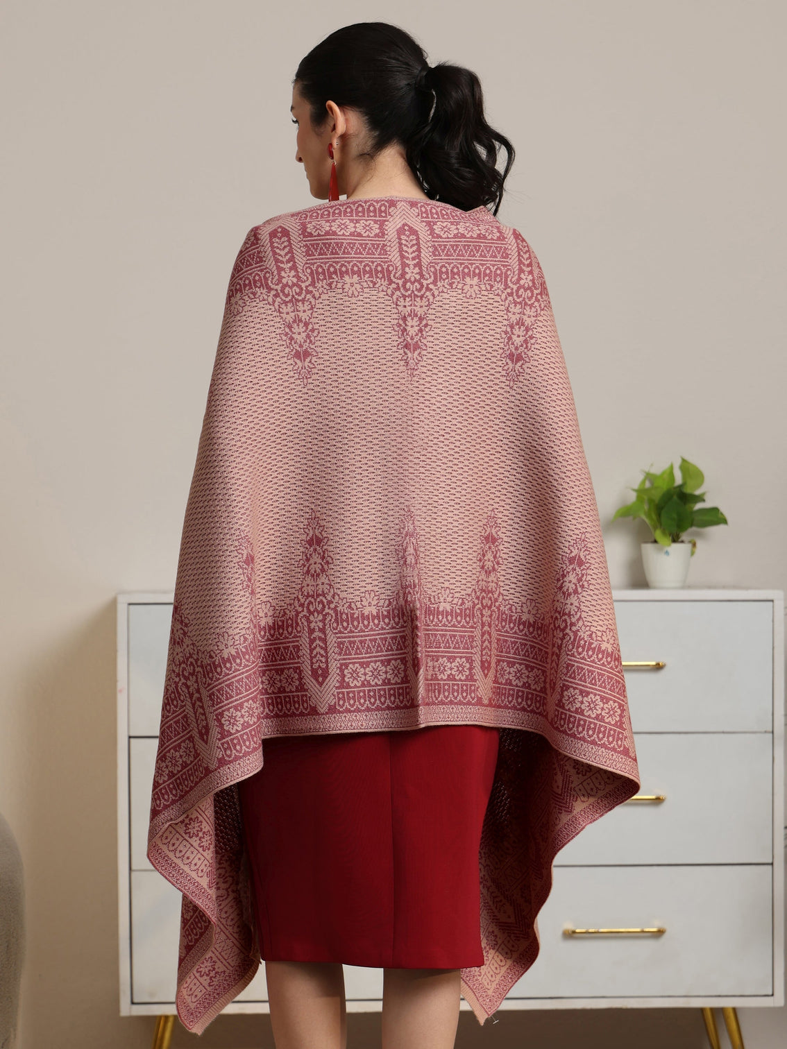 Mameraa Beige Knitted Acrylic Wrap Shawl