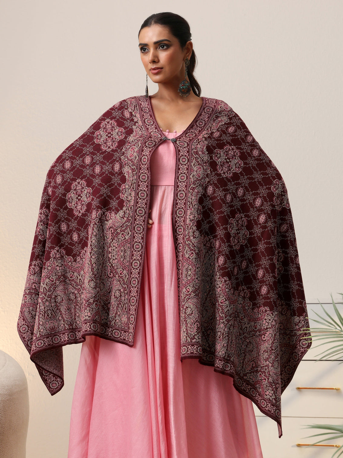 Mameraa Maroon Knitted Acrylic Wrap Shawl