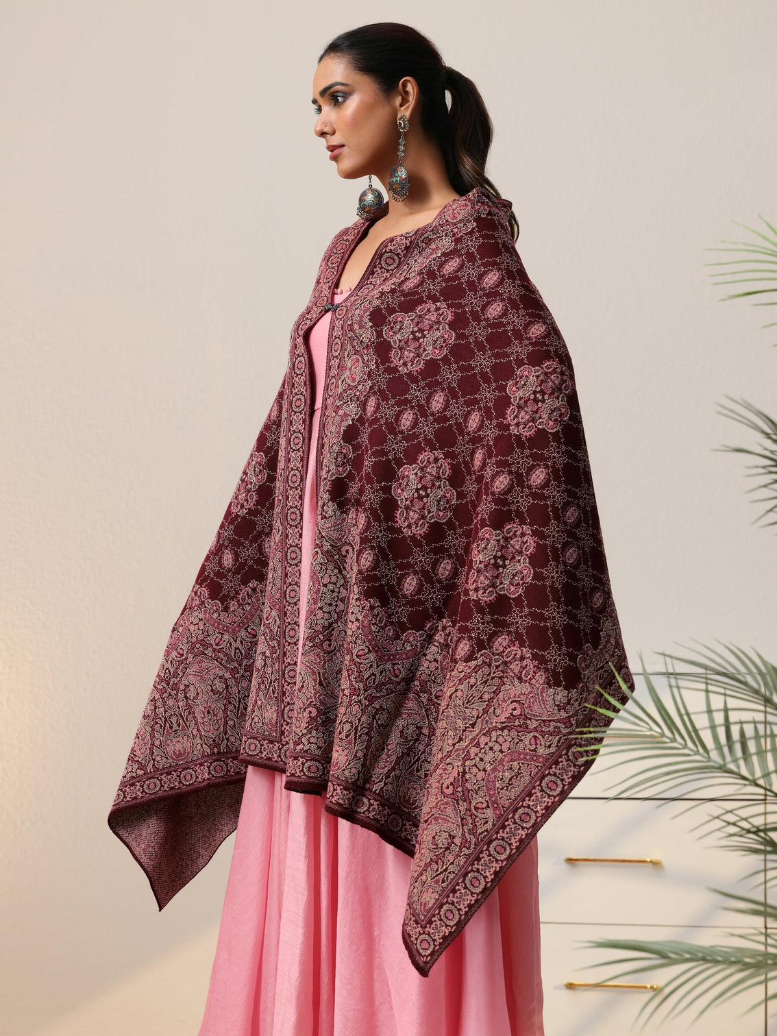Mameraa Maroon Knitted Acrylic Wrap Shawl