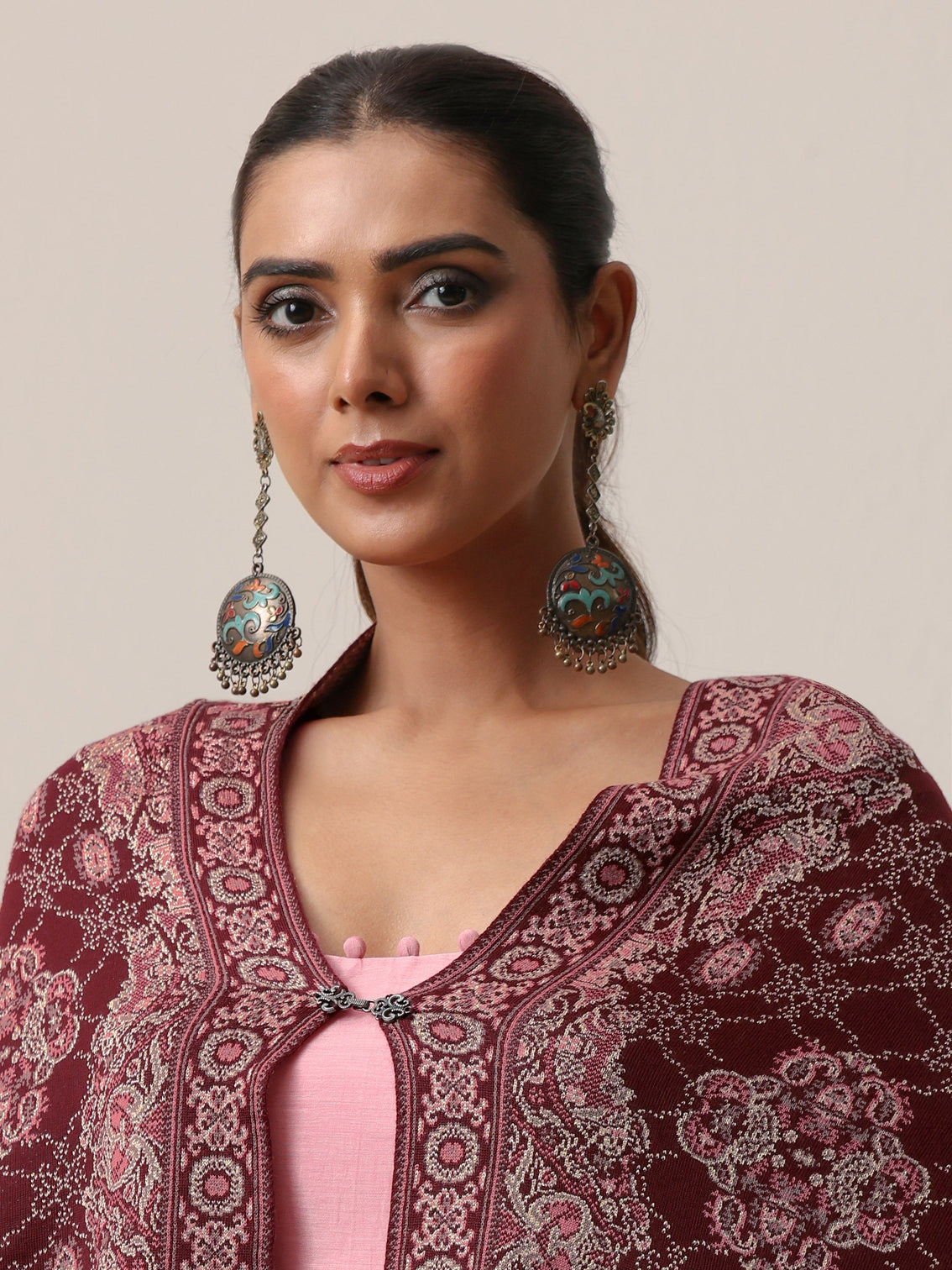 Mameraa Maroon Knitted Acrylic Wrap Shawl