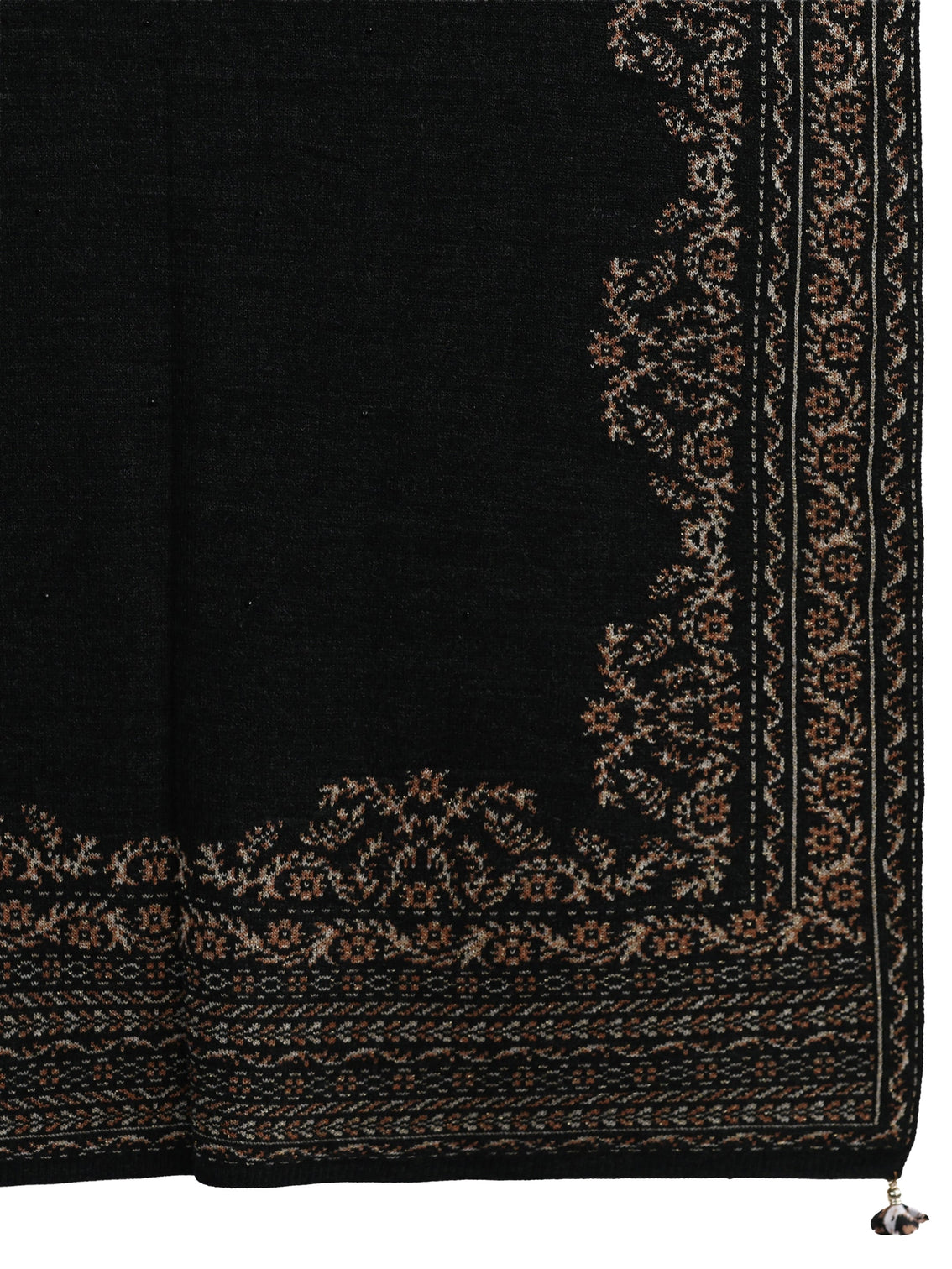 Mameraa Black Floral Embroidered Acrylic Wrap Shawl