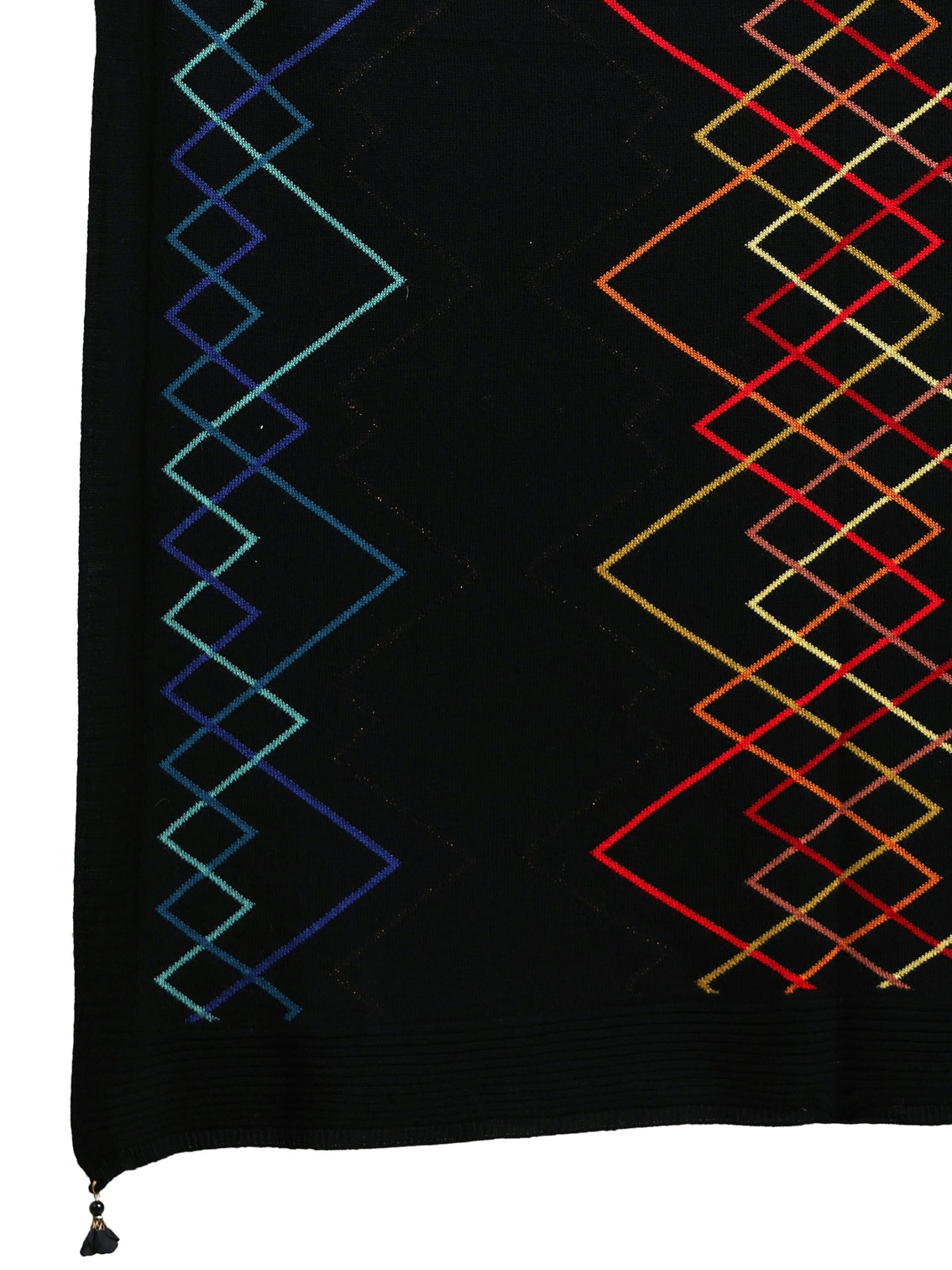 Mameraa Black Geometric Knitted Acrylic Shawl