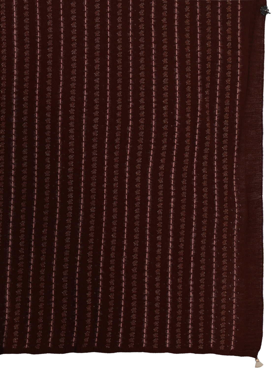 Mameraa Rust Brown Striped Embroidered Acrylic Wrap Shawl