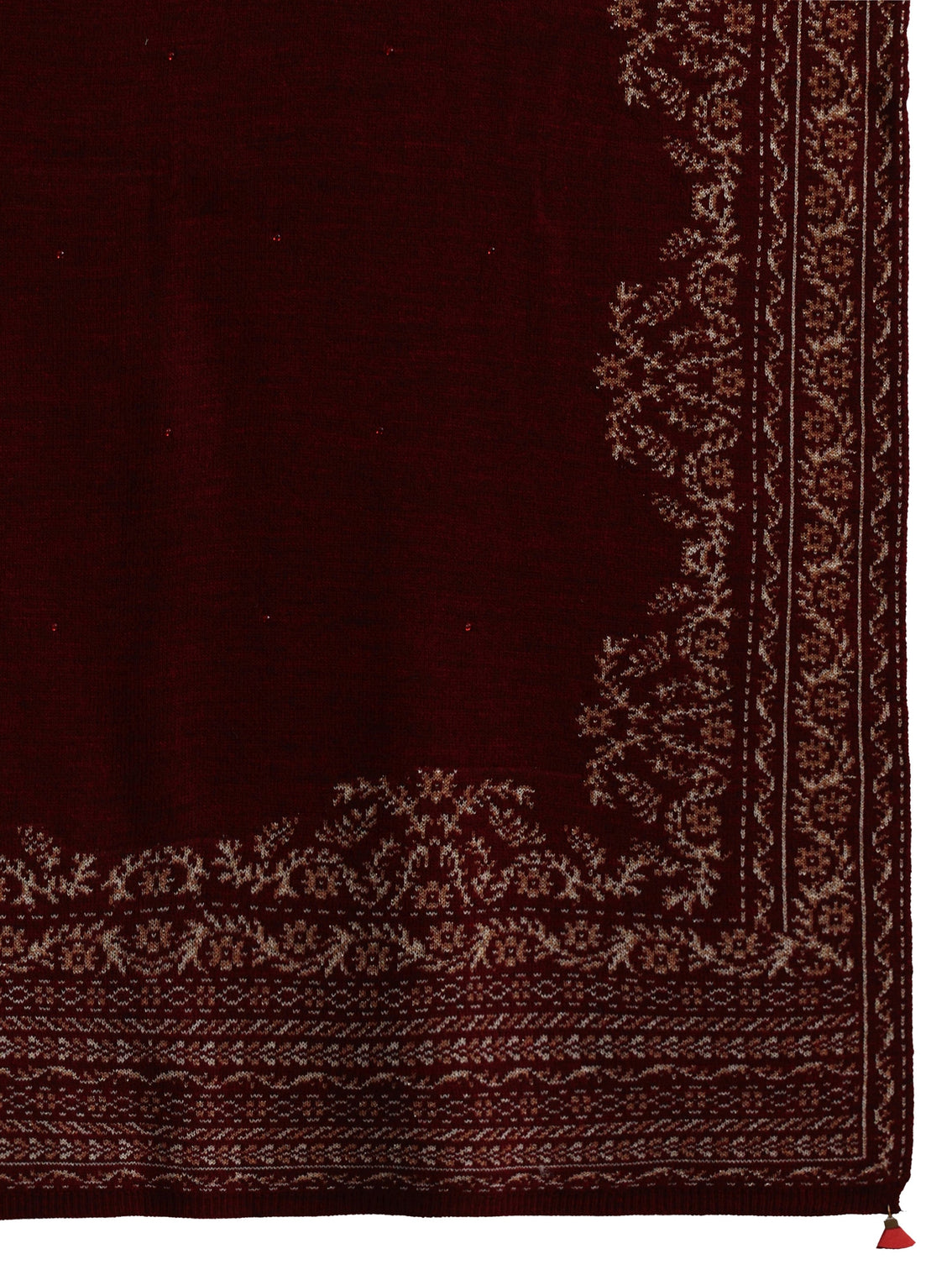 Mameraa Maroon Floral Embroidered Acrylic Wrap Shawl