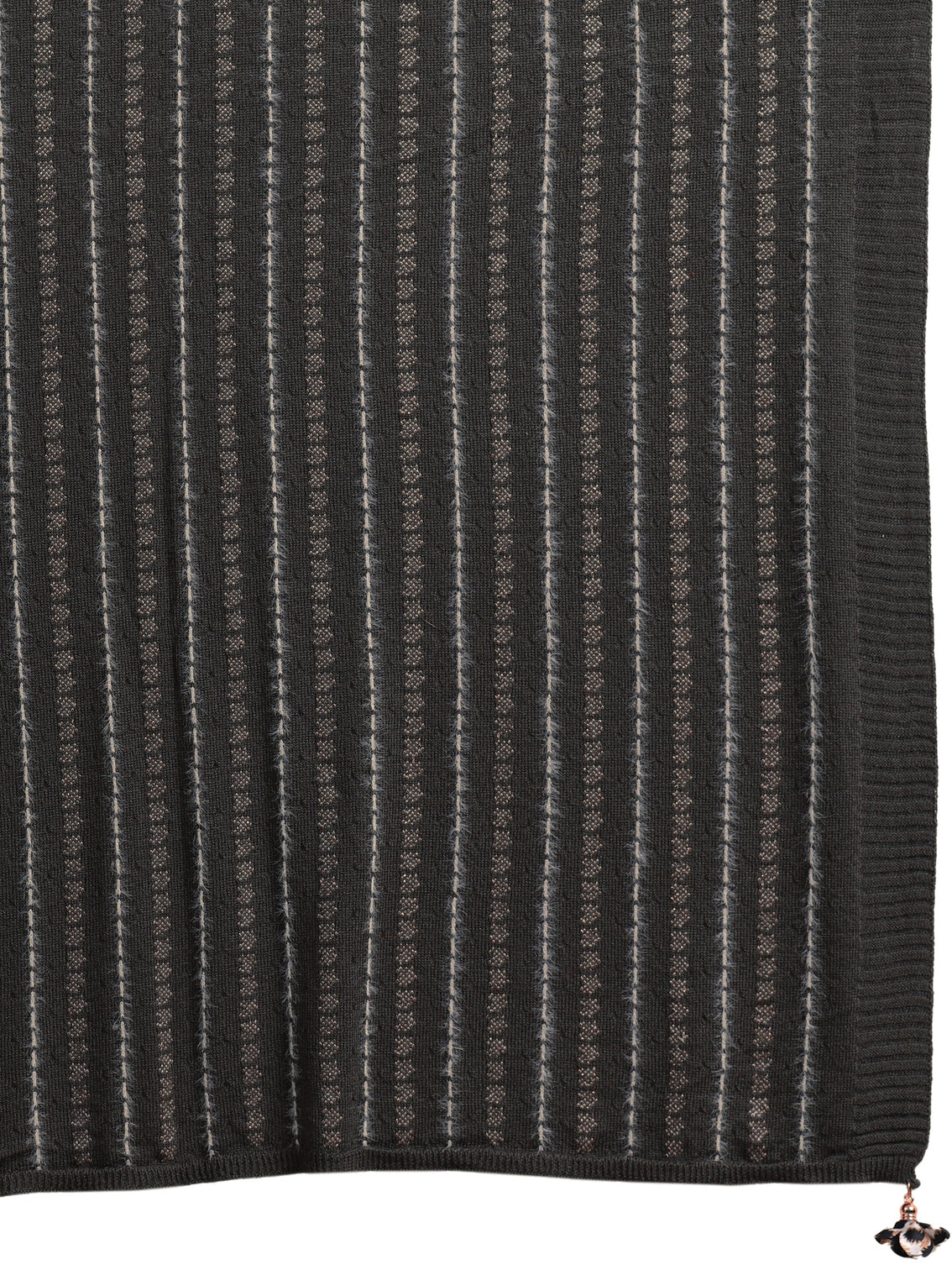 Mameraa Grey Striped Knitted Acrylic Wrap Shawl