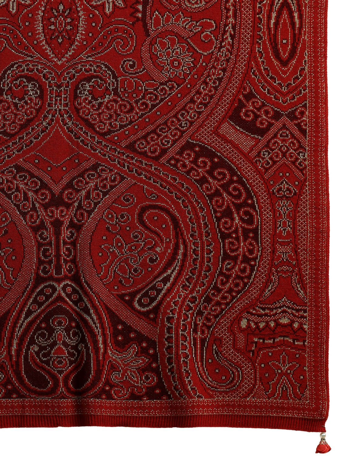 Mameraa Red Ethnic Knitted Acrylic Wrap Shawl