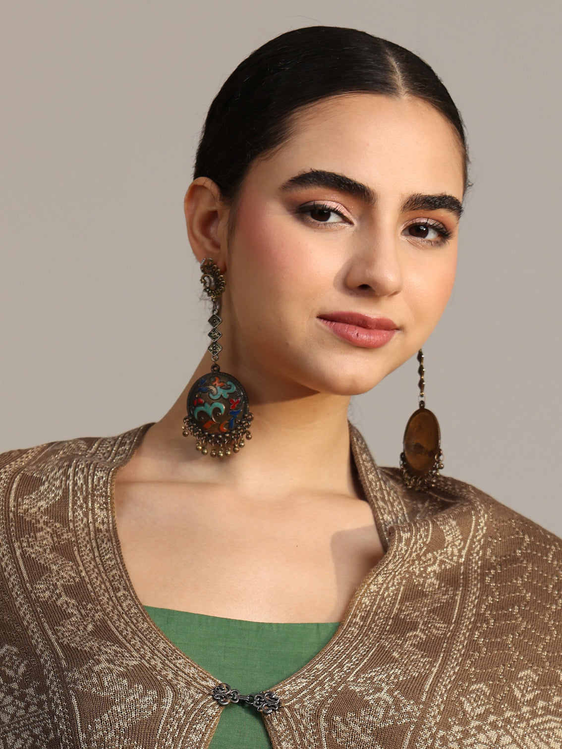 Mameraa Beige Ethnic Knitted Acrylic Wrap Shawl