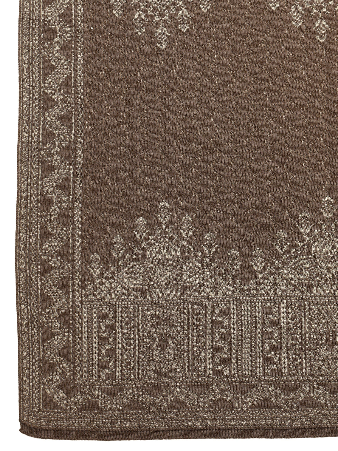 Mameraa Beige Ethnic Knitted Acrylic Wrap Shawl