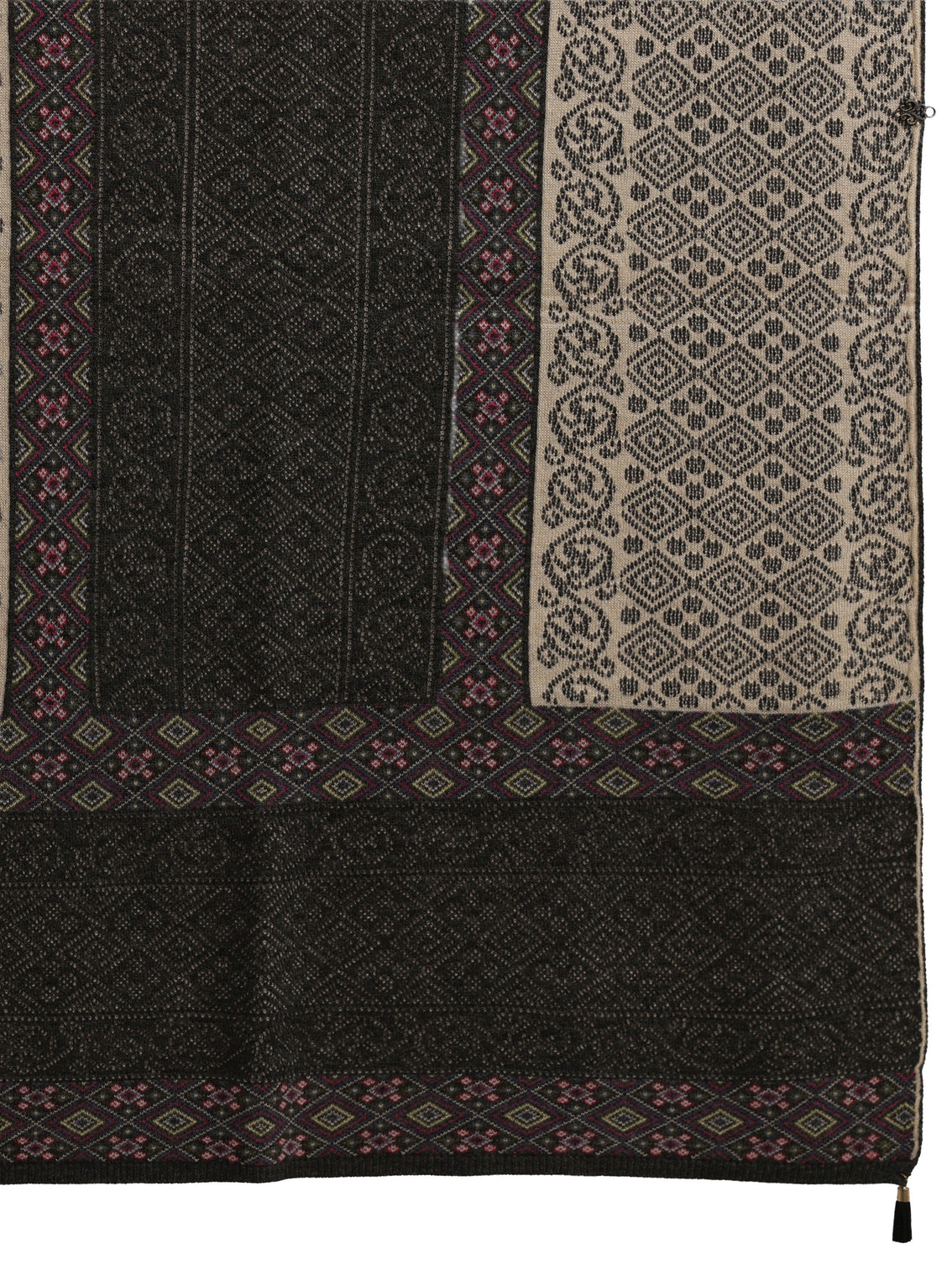 Mameraa Black Ethnic Embroidered Acrylic Wrap Shawl