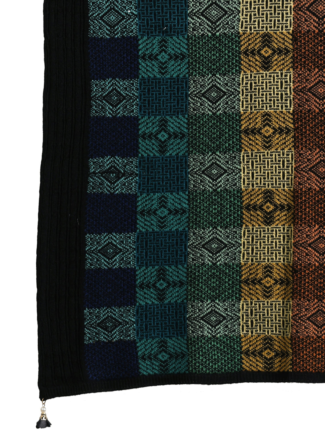 Mameraa Black Geometric Knitted Acrylic Wrap Shawl
