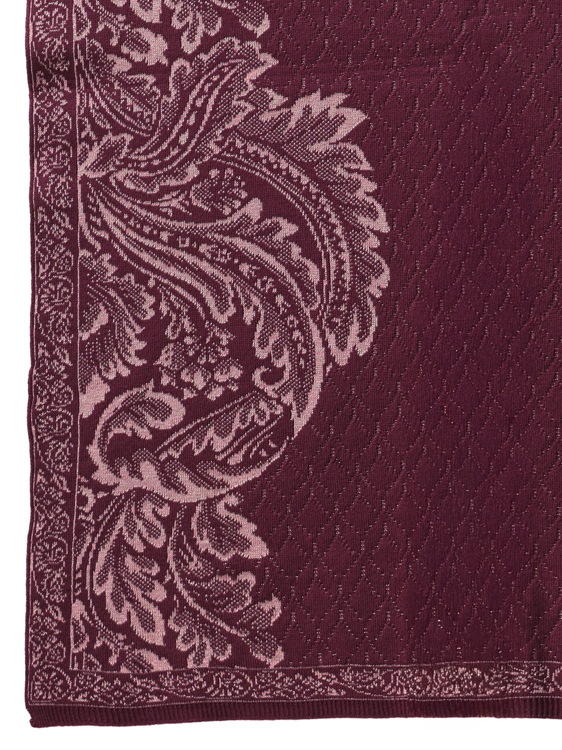 Mameraa Magenta Pink Floral Knitted Acrylic Wrap Shawl
