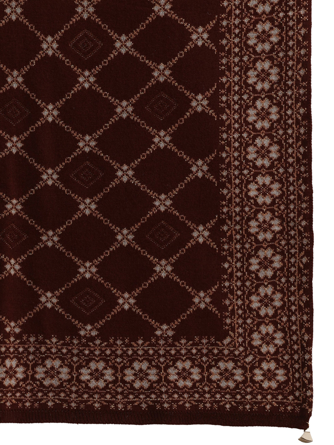 Mameraa Brown Jaal Pattern Embroidered Acrylic Wrap Shawl