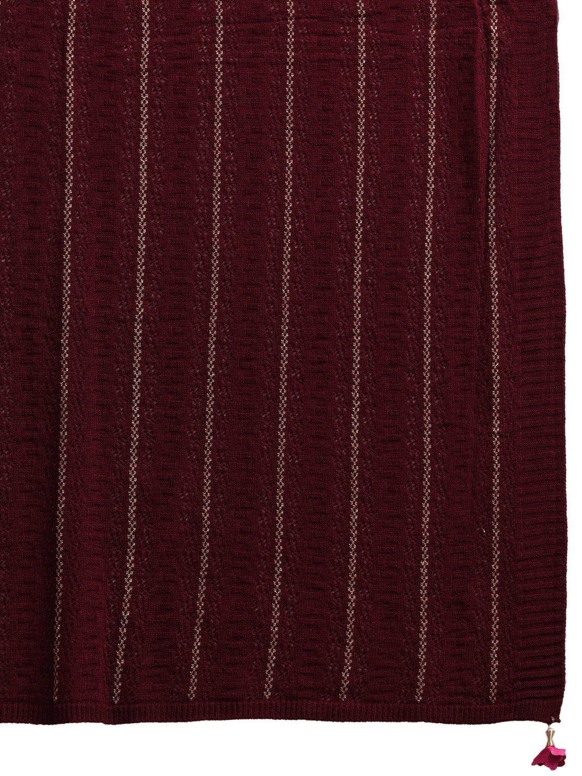 Mameraa Maroon Striped Knitted Acrylic Shawl