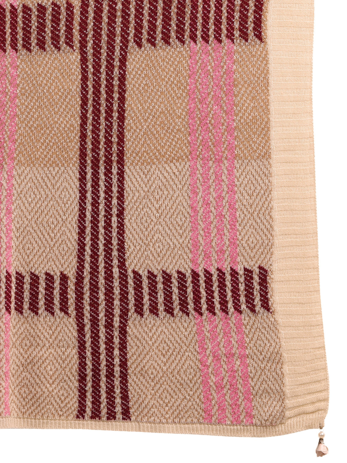 Mameraa Beige Geometric Knitted Acrylic Shawl