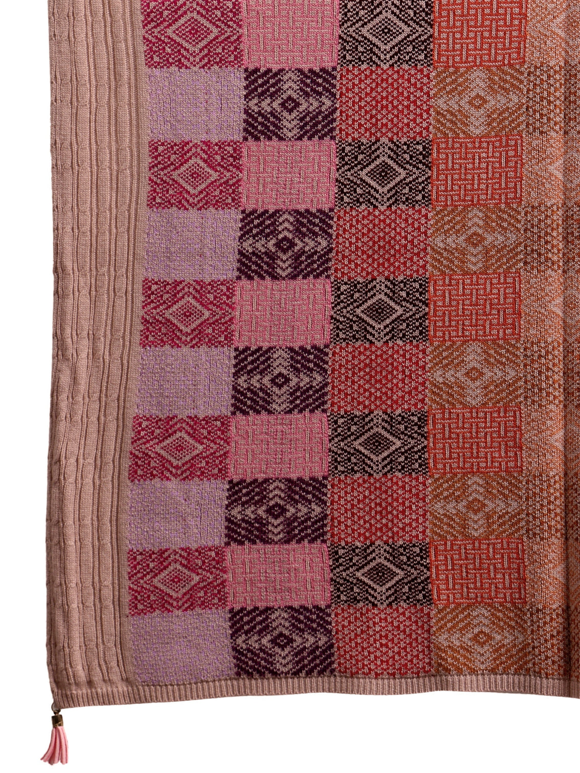 Mameraa Pink Ethnic Knitted Acrylic Shawl