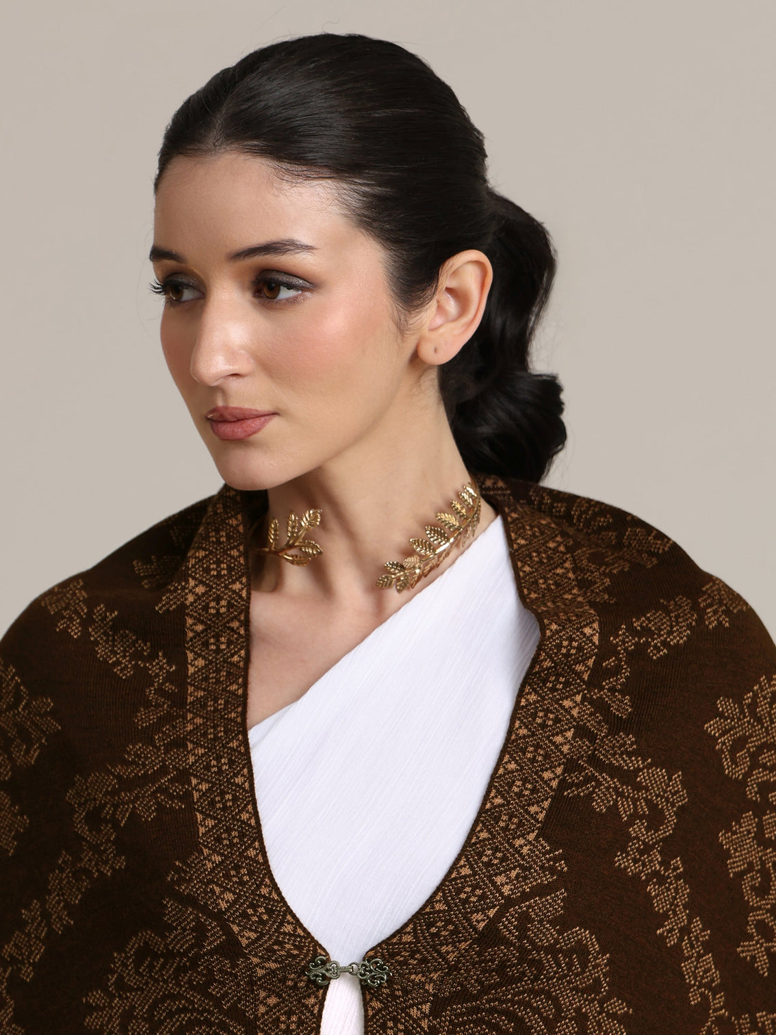 Mameraa Brown Ethnic Knitted Acrylic Wrap Shawl
