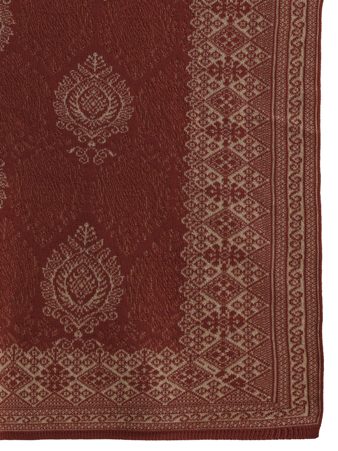 Mameraa Rust Brown Ethnic Embroidered Acrylic Wrap Shawl