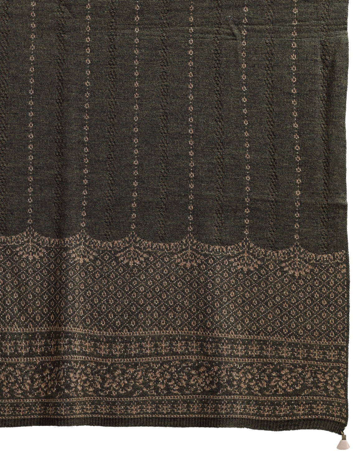 Mameraa Olive Green Embrodiered Acrylic Wrap Shawl