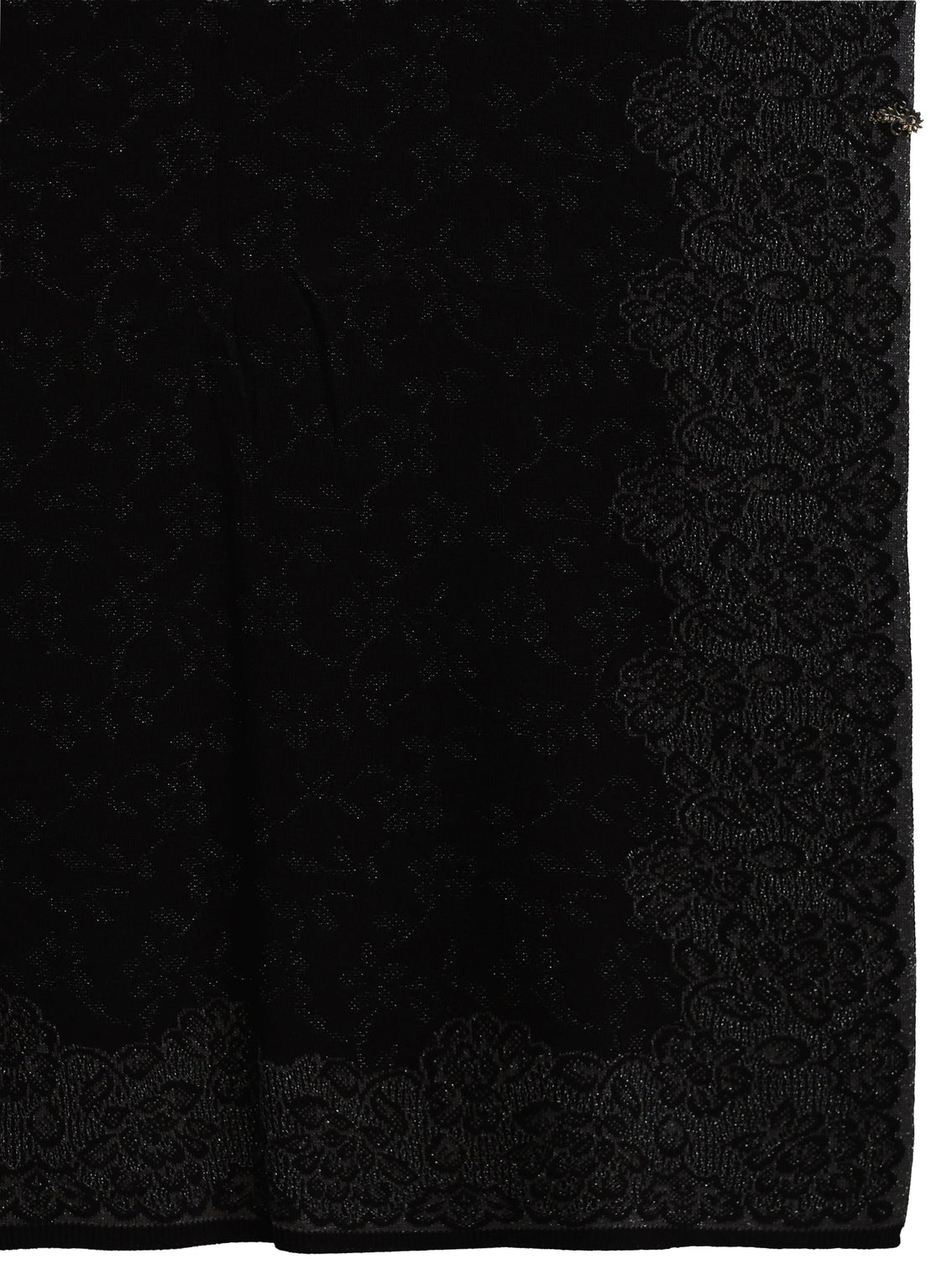 Mameraa Black Floral Embroidered Acrylic Wrap Shawl