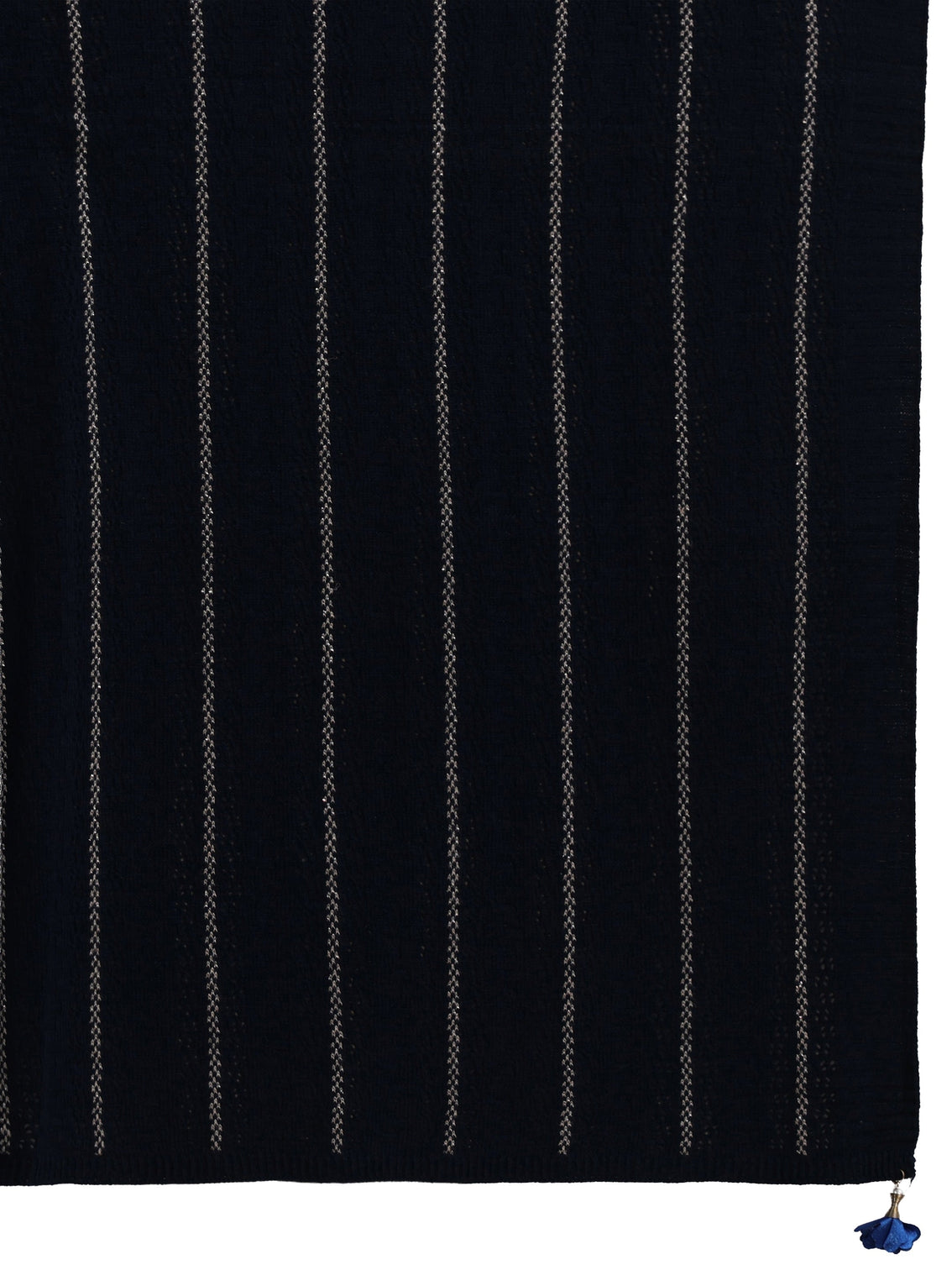 Mameraa Navy Blue Striped Embroidered Acrylic Wrap Shawl