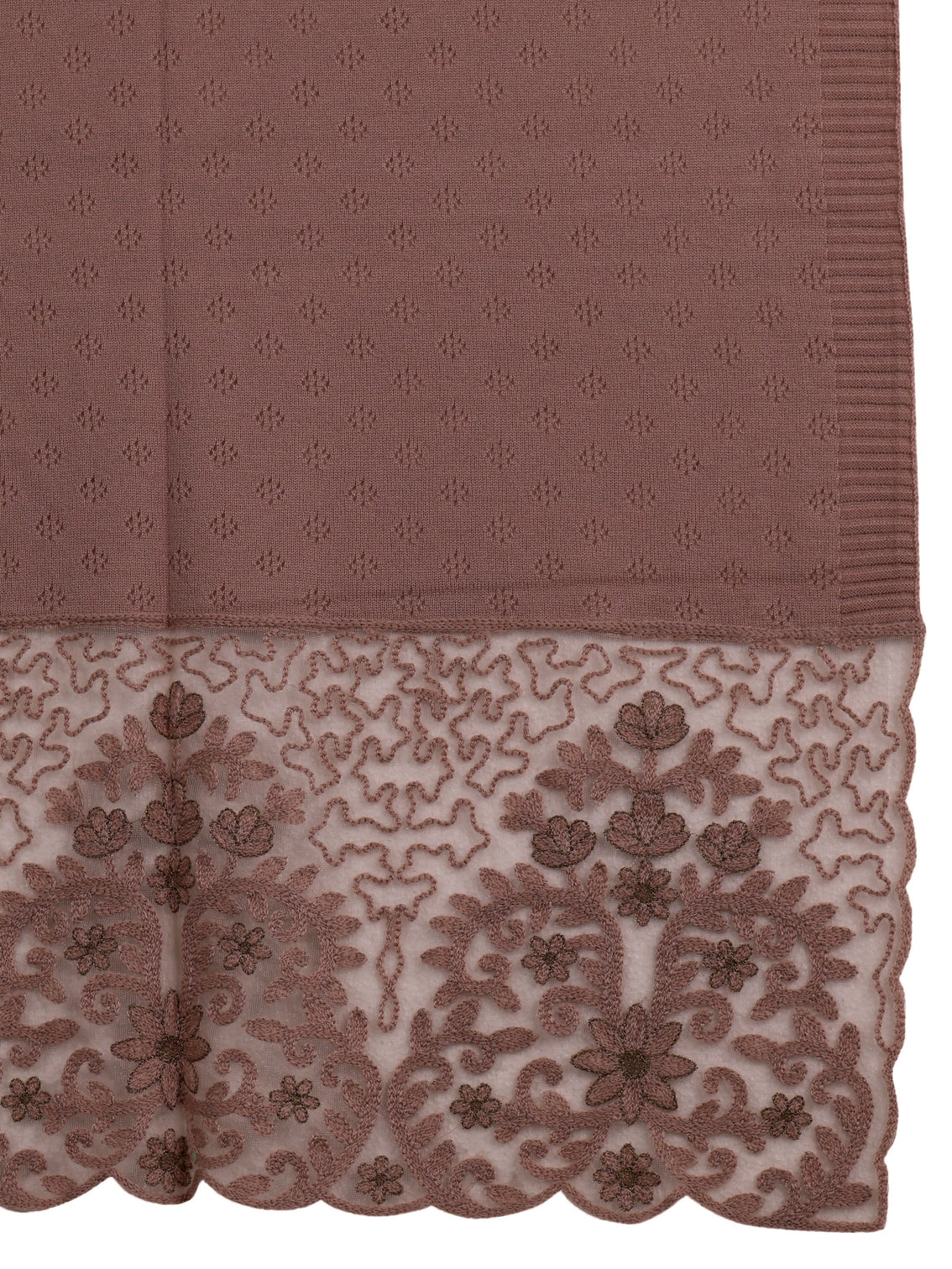 Mameraa Baby Pink Knitted Acrylic Wrap Shawl with Lace Border