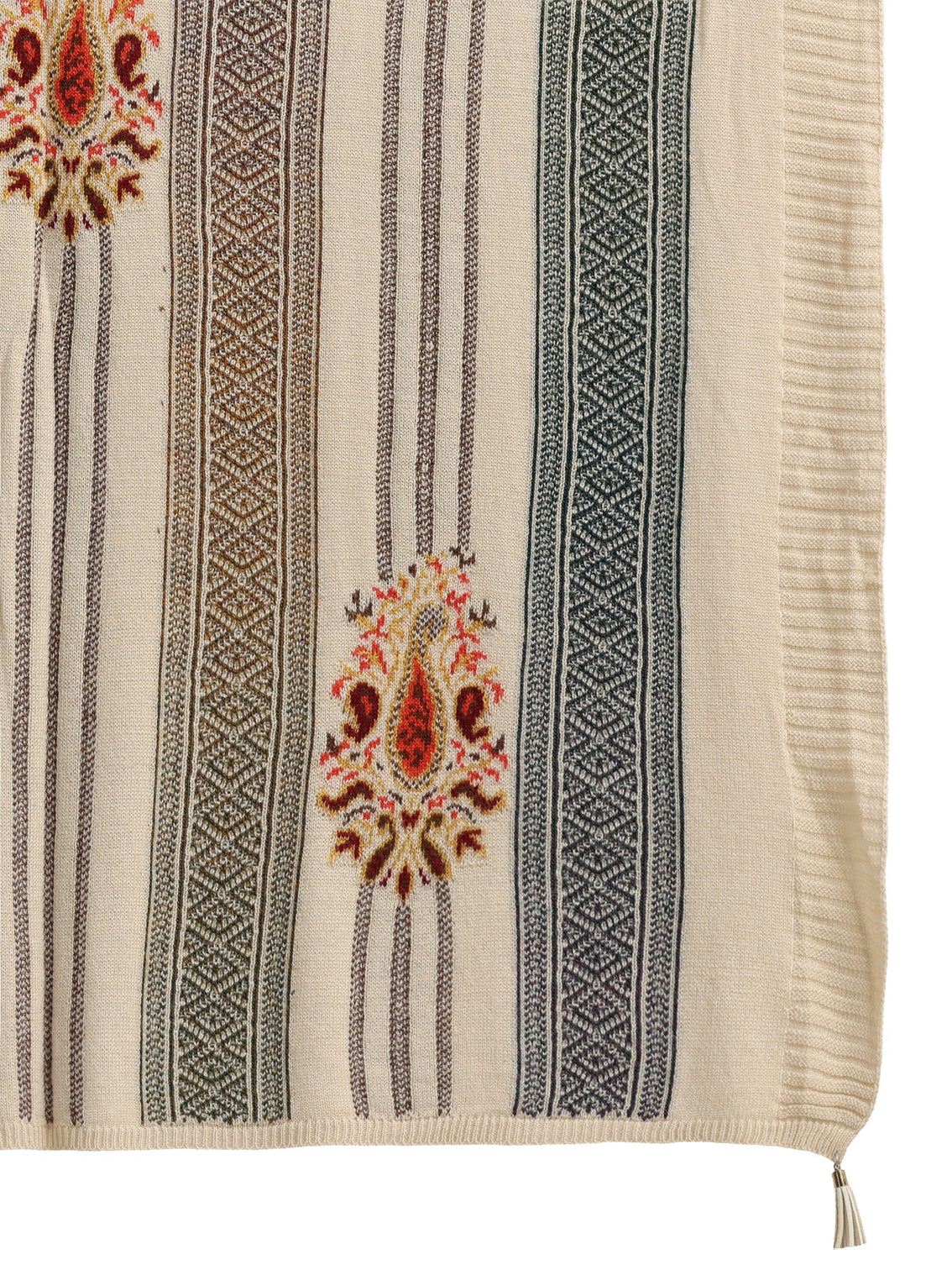 Mameraa Off White Ethnic Embroidered Acrylic Wrap Shawl