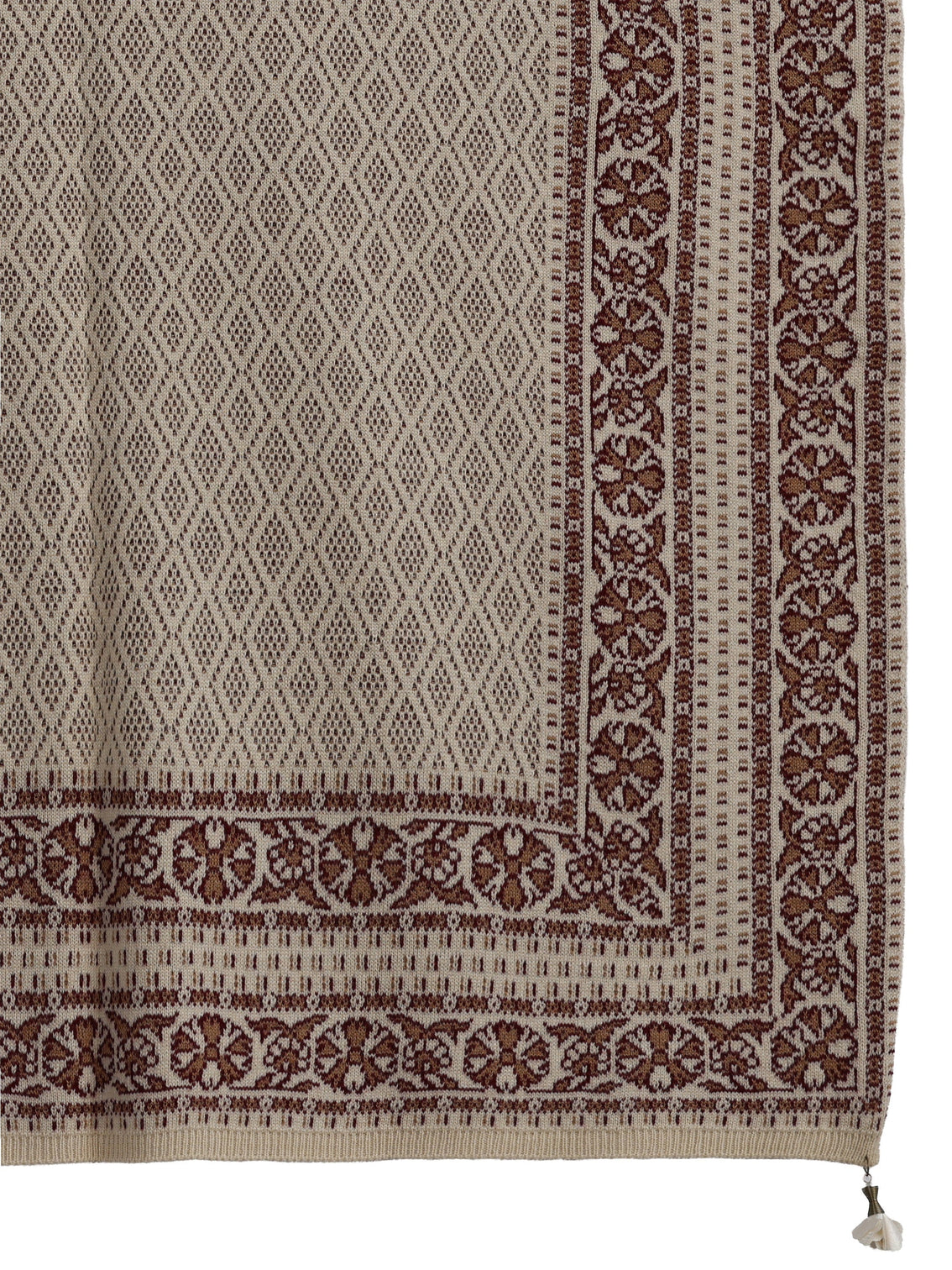 Mameraa Beige Ethnic Embroidered Acrylic Wrap Shawl