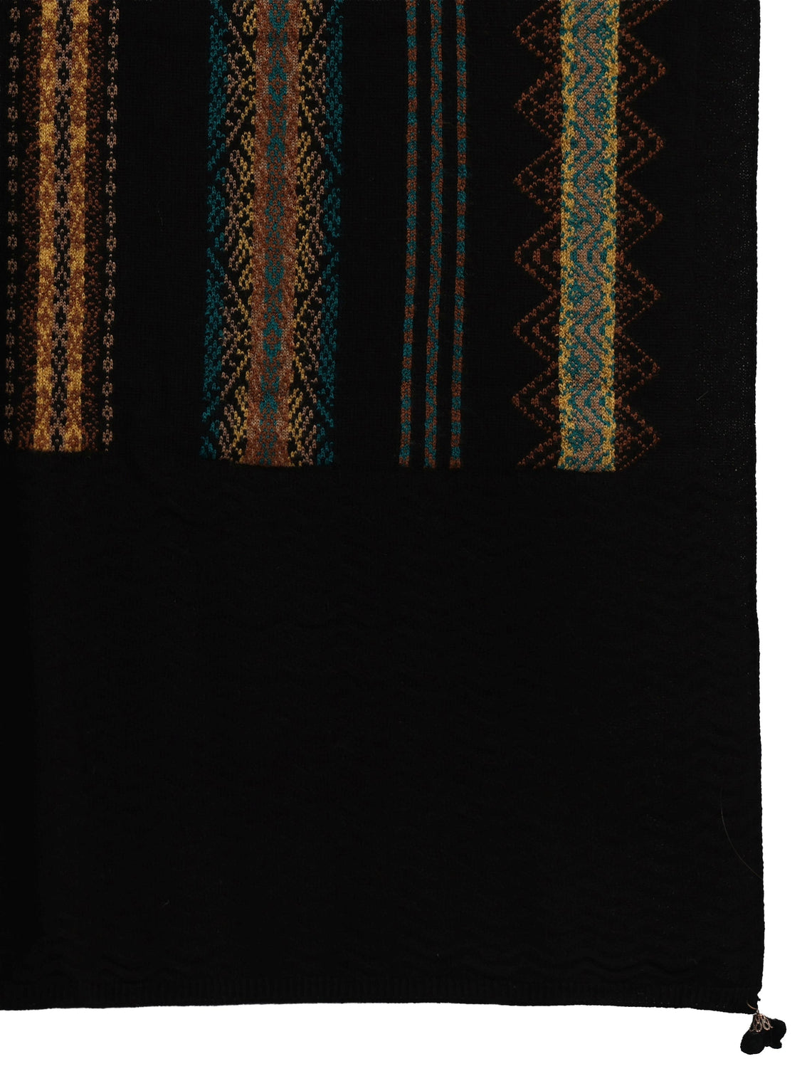 Mameraa Black Ethnic Striped Embroidered Acrylic Wrap Shawl