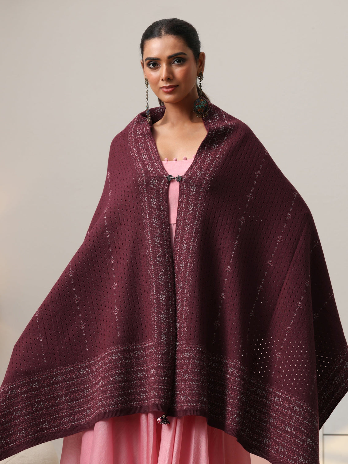 Mameraa Mauve Knitted Acrylic Wrap Shawl