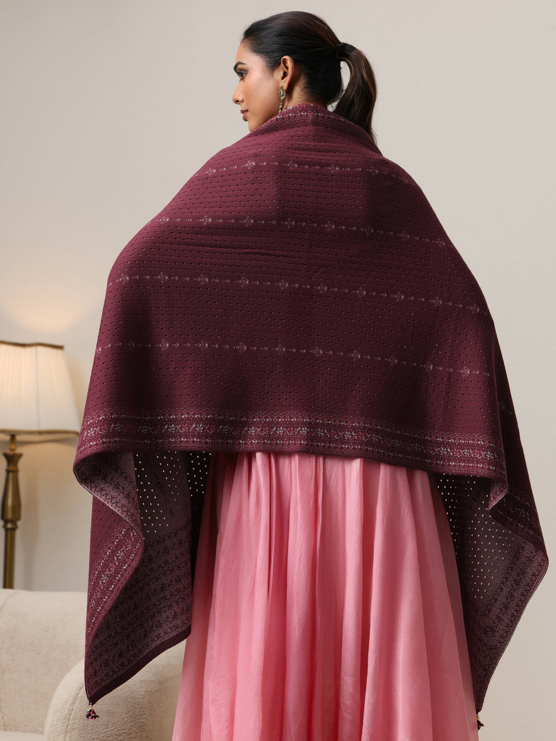 Mameraa Mauve Knitted Acrylic Wrap Shawl