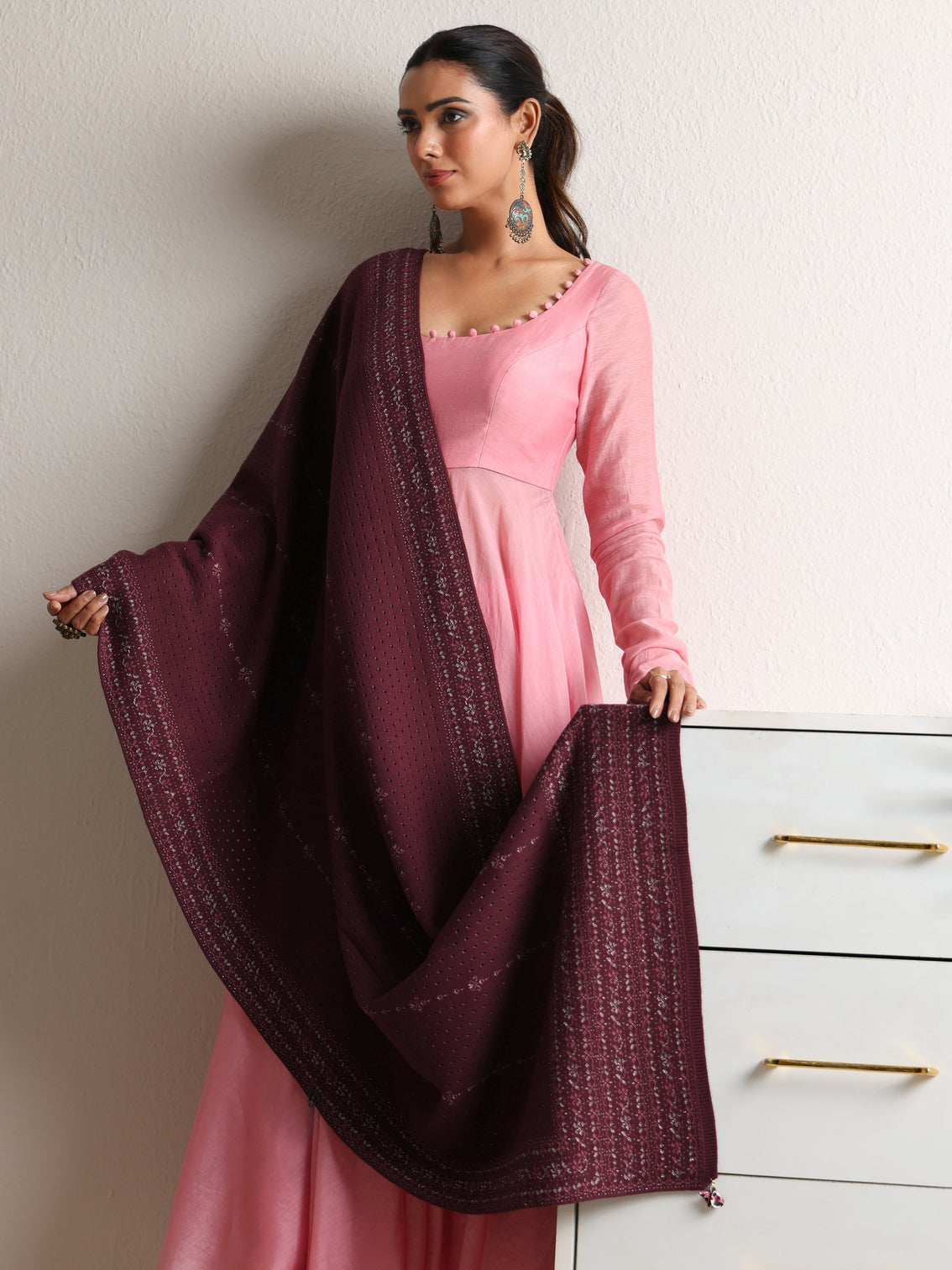 Mameraa Mauve Knitted Acrylic Wrap Shawl