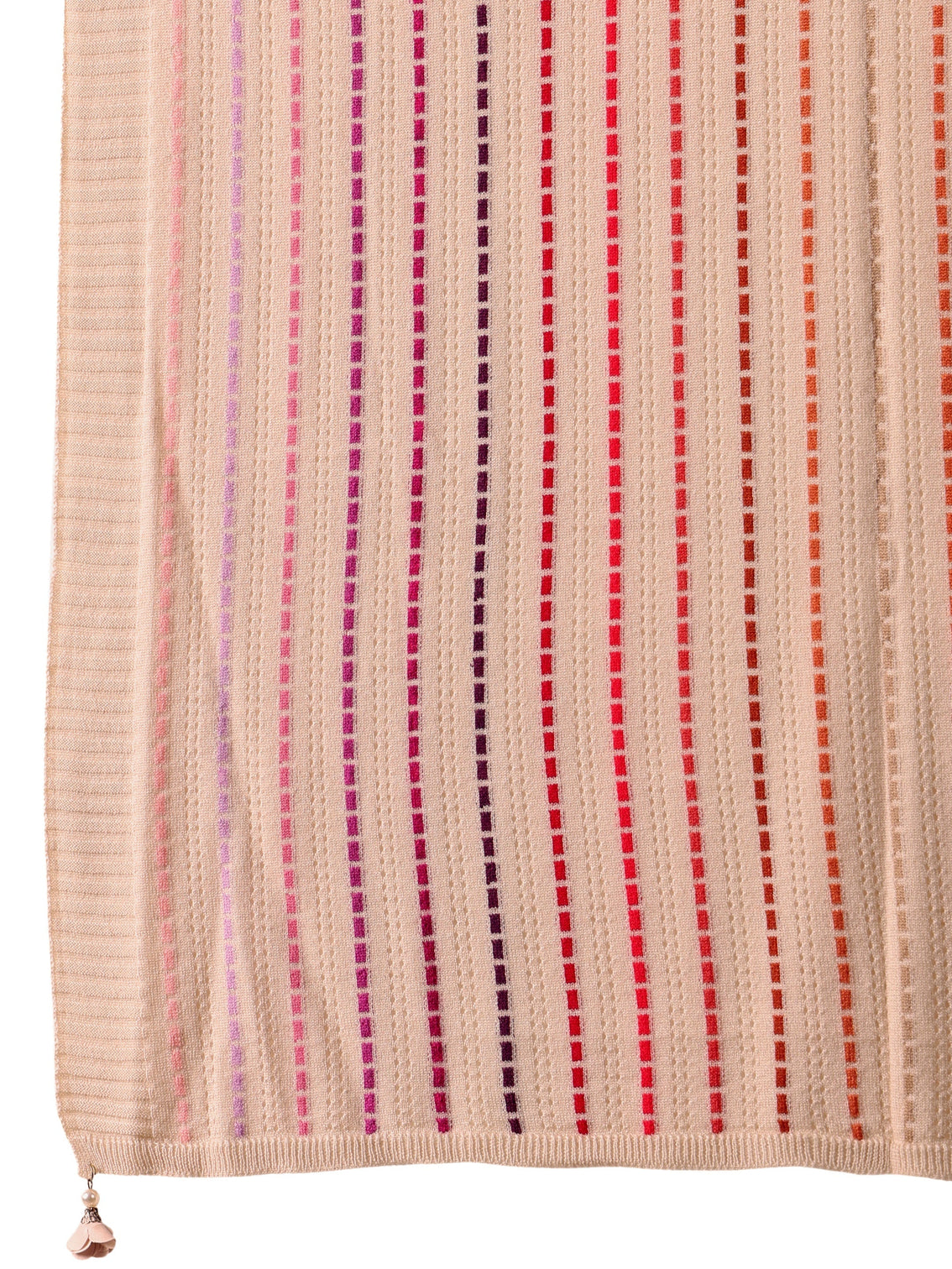 Mameraa Off White Striped Knitted Acrylic Shawl
