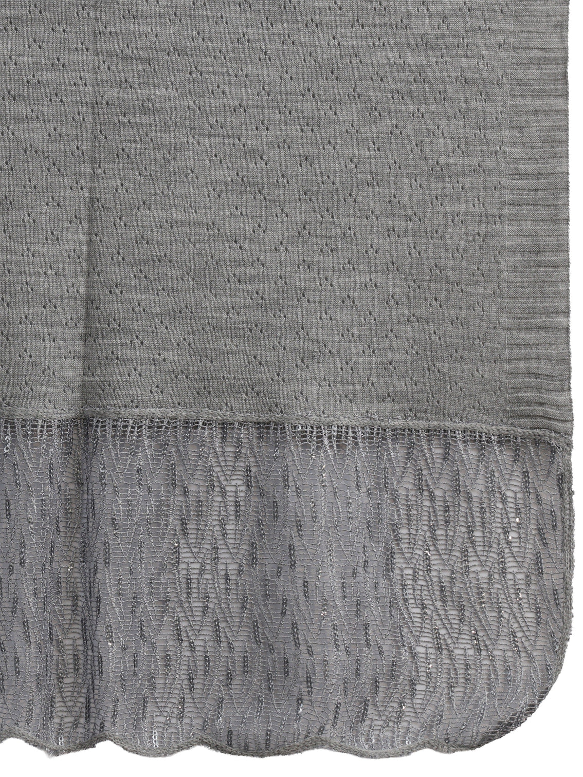 Mameraa Grey Acrylic Wrap Shawl with Lace Border