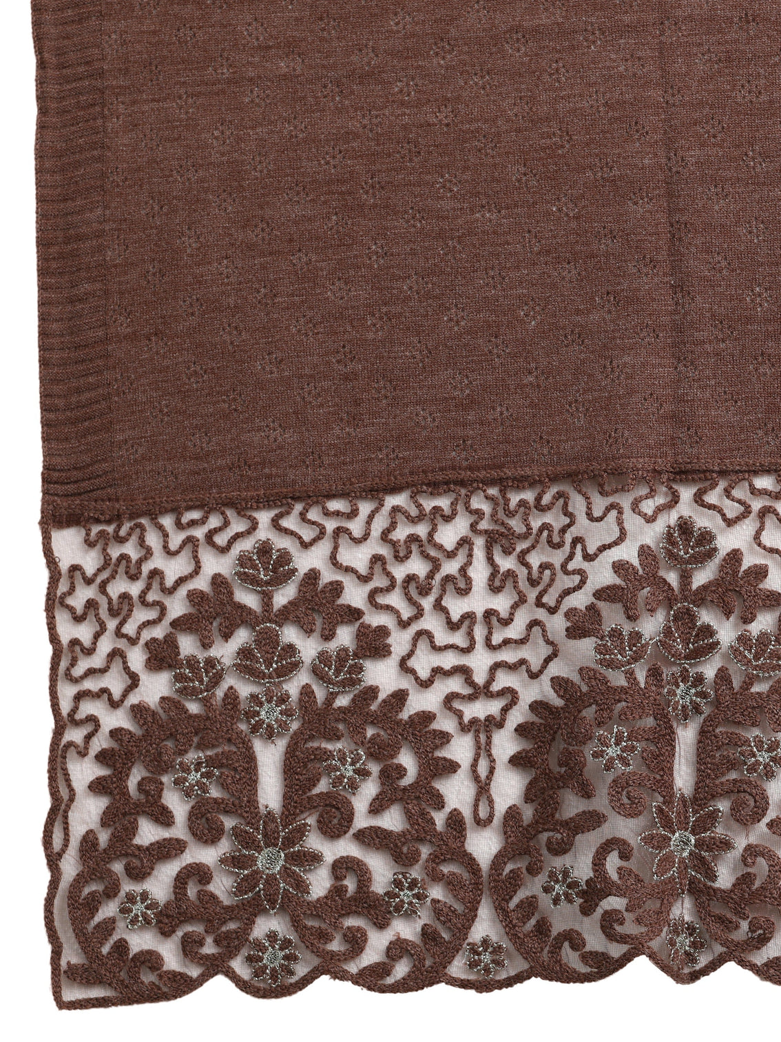 Mameraa Brown Knitted Lace Acrylic Wrap Shawl