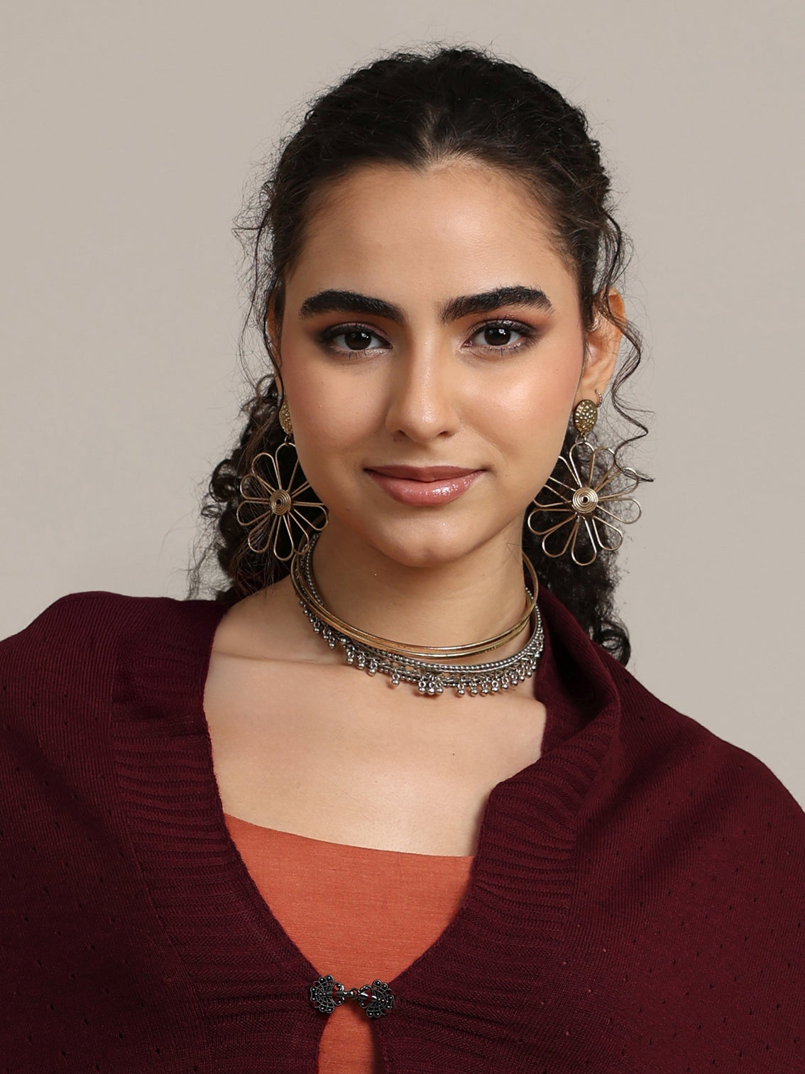 Mameraa Maroon Knitted Acrylic Wrap Shawl